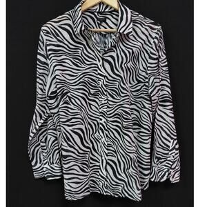 TALBOTS PETITE Zebra Print Cotton Blouse Long Sleeve Collared Size XLP